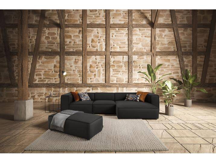 Ecksofa W.SCHILLIG around-the-block , schwarz (schwarz z59), B:341cm H:66cm T:164cm, Longlife Xtra-Leder Z59: Glattleder mit modischer Prägung. Hautstärke 0, 9 - 1, 1 mm, Sofas, mit eleganter Biese, mit Federkern, Breite 341 cm von Willi-Schillig