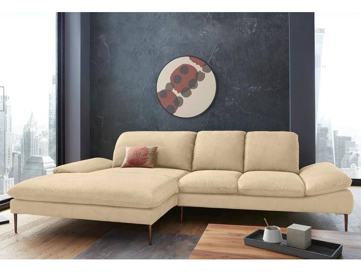 Ecksofa W.SCHILLIG enjoy&MORE, Designsofa, bequem, zeitlos und elegant, L-Form , beige (sahara s37), B:310cm H:87cm T:185cm, Chenille-Flachgewebe R66 (85% Polyester, 15% Nylon), Longlife Xtra-Leder Z59: Glattleder mit modischer Prägung. Hautstärke 0, 9 - 1, 1 mm, Stoff S37 (100% Polyester), Sofas, Sitztiefenverstellung, Füße bronze pulverbeschichtet, Breite 310 cm von Willi-Schillig