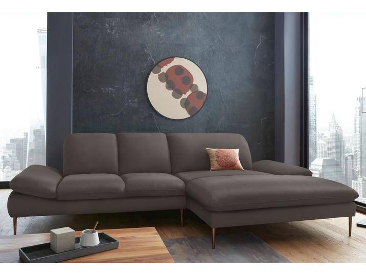 Ecksofa W.SCHILLIG enjoy&MORE, Designsofa, bequem, zeitlos und elegant, L-Form , braun (braun z59), B:310cm H:87cm T:185cm, Chenille-Flachgewebe R66 (85% Polyester, 15% Nylon), Longlife Xtra-Leder Z59: Glattleder mit modischer Prägung. Hautstärke 0, 9 - 1, 1 mm, Stoff S37 (100% Polyester), Sofas, Sitztiefenverstellung, Füße bronze pulverbeschichtet, Breite 310 cm von Willi-Schillig