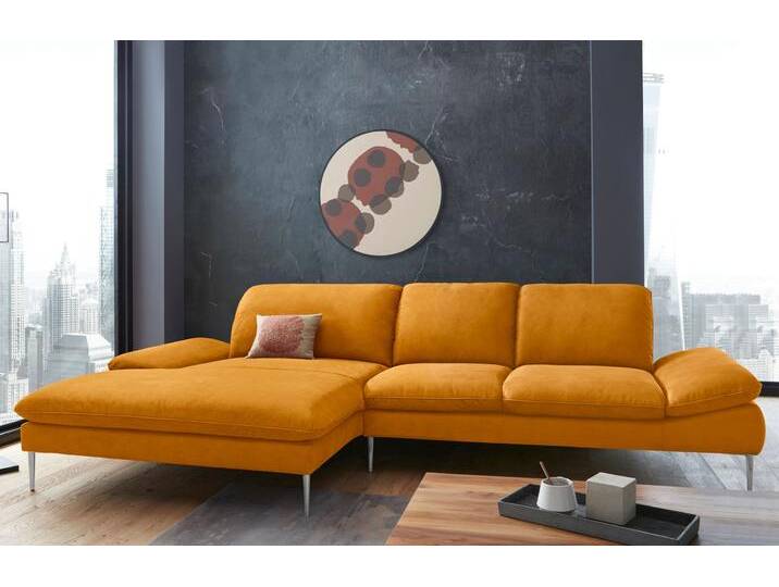Ecksofa W.SCHILLIG enjoy&MORE, Designsofa, bequem, zeitlos und elegant, L-Form , gelb (brandy s37), B:340cm H:87cm T:185cm, Chenille-Flachgewebe R66 (85% Polyester, 15% Nylon), Longlife Xtra-Leder Z59: Glattleder mit modischer Prägung. Hautstärke 0, 9 - 1, 1 mm, Stoff S37 (100% Polyester), Sofas, mit Sitztiefenverstellung, Füße Chrom glänzend, Breite 340 cm von Willi-Schillig