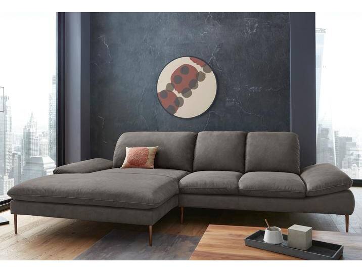 Ecksofa W.SCHILLIG enjoy&MORE, Designsofa, bequem, zeitlos und elegant, L-Form , grau (antracite s37), B:310cm H:87cm T:185cm, Chenille-Flachgewebe R66 (85% Polyester, 15% Nylon), Longlife Xtra-Leder Z59: Glattleder mit modischer Prägung. Hautstärke 0, 9 - 1, 1 mm, Stoff S37 (100% Polyester), Sofas, Sitztiefenverstellung, Füße bronze pulverbeschichtet, Breite 310 cm von Willi-Schillig