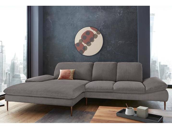 Ecksofa W.SCHILLIG enjoy&MORE, Designsofa, bequem, zeitlos und elegant, L-Form , grau (grau r66), B:310cm H:87cm T:185cm, Chenille-Flachgewebe R66 (85% Polyester, 15% Nylon), Longlife Xtra-Leder Z59: Glattleder mit modischer Prägung. Hautstärke 0, 9 - 1, 1 mm, Stoff S37 (100% Polyester), Sofas, Sitztiefenverstellung, Füße bronze pulverbeschichtet, Breite 310 cm von Willi-Schillig