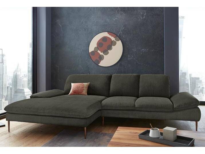 Ecksofa W.SCHILLIG enjoy&MORE, Designsofa, bequem, zeitlos und elegant, L-Form , grün (hunter r66), B:310cm H:87cm T:185cm, Chenille-Flachgewebe R66 (85% Polyester, 15% Nylon), Longlife Xtra-Leder Z59: Glattleder mit modischer Prägung. Hautstärke 0, 9 - 1, 1 mm, Stoff S37 (100% Polyester), Sofas, Sitztiefenverstellung, Füße bronze pulverbeschichtet, Breite 310 cm von Willi-Schillig