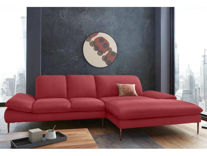 Ecksofa W.SCHILLIG enjoy&MORE, Designsofa, bequem, zeitlos und elegant, L-Form , rot (ruby rot z59), B:310cm H:87cm T:185cm, Chenille-Flachgewebe R66 (85% Polyester, 15% Nylon), Longlife Xtra-Leder Z59: Glattleder mit modischer Prägung. Hautstärke 0, 9 - 1, 1 mm, Stoff S37 (100% Polyester), Sofas, Sitztiefenverstellung, Füße bronze pulverbeschichtet, Breite 310 cm von Willi-Schillig