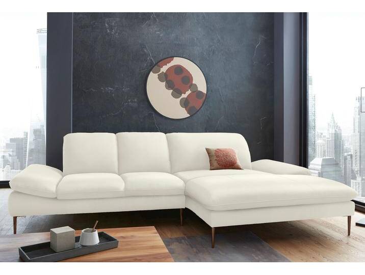 Ecksofa W.SCHILLIG enjoy&MORE, Designsofa, bequem, zeitlos und elegant, L-Form , weiß (weiß z59), B:310cm H:87cm T:185cm, Chenille-Flachgewebe R66 (85% Polyester, 15% Nylon), Longlife Xtra-Leder Z59: Glattleder mit modischer Prägung. Hautstärke 0, 9 - 1, 1 mm, Stoff S37 (100% Polyester), Sofas, Sitztiefenverstellung, Füße bronze pulverbeschichtet, Breite 310 cm von Willi-Schillig