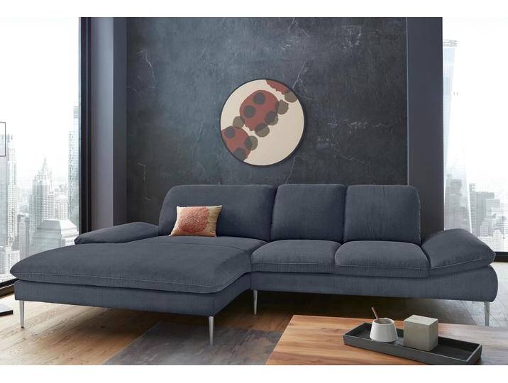 Ecksofa W.SCHILLIG enjoy&MORE, Designsofa, elegant und bequem, L-Form , blau (marine r66), B:310cm H:87cm T:185cm, Chenille-Flachgewebe R66 (85% Polyester, 15% Nylon), Longlife Xtra-Leder Z59: Glattleder mit modischer Prägung. Hautstärke 0, 9 - 1, 1 mm, Stoff S37 (100% Polyester), Sofas, mit Sitztiefenverstellung, Füße Chrom glänzend, Breite 310 cm von Willi-Schillig