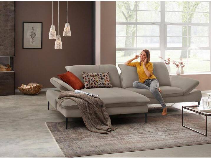 Ecksofa W.SCHILLIG enjoy&MORE, Designsofa, elegant und bequem, L-Form , braun (stone z59), B:294cm H:87cm T:185cm, Chenille-Flachgewebe R66 (85% Polyester, 15% Nylon), Longlife Xtra-Leder Z59: Glattleder mit modischer Prägung. Hautstärke 0, 9 - 1, 1 mm, Stoff S37 (100% Polyester), Sofas, Sitztiefenverstellung, Füße schwarz pulverbeschichtet, Breite 294 cm von Willi-Schillig