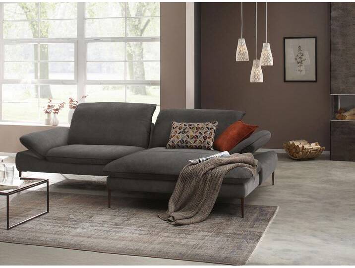 Ecksofa ITALIEN HOCHFORMAT enjoy&MORE, Designsofa, elegant und bequem, L-Form , grau (antracite s37), B:294cm H:87cm T:185cm, Chenille-Flachgewebe R66 (85% Polyester, 15% Nylon);Longlife Xtra-Leder Z59: Glattleder mit modischer Prägung. Hautstärke 0, 9 - 1, 1 mm;Stoff S37 (100% Polyester), Sofas, Sitztiefenverstellung, Füße bronze pulverbeschichtet, Breite 294 cm von BAUR