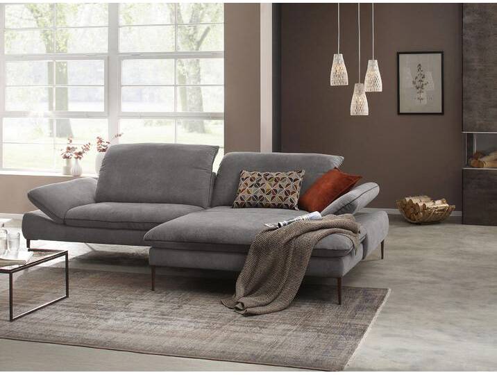 Ecksofa W.SCHILLIG enjoy&MORE, Designsofa, elegant und bequem, L-Form , grau (grau r66), B:294cm H:87cm T:185cm, Chenille-Flachgewebe R66 (85% Polyester, 15% Nylon), Longlife Xtra-Leder Z59: Glattleder mit modischer Prägung. Hautstärke 0, 9 - 1, 1 mm, Stoff S37 (100% Polyester), Sofas, Sitztiefenverstellung, Füße bronze pulverbeschichtet, Breite 294 cm von Willi-Schillig