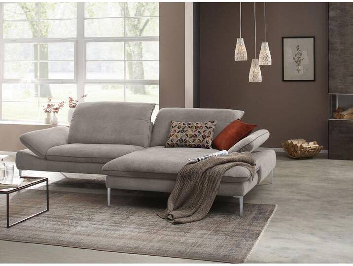Ecksofa W.SCHILLIG enjoy&MORE, Designsofa, elegant und bequem, L-Form , grau (stone r66), B:294cm H:87cm T:185cm, Chenille-Flachgewebe R66 (85% Polyester, 15% Nylon), Longlife Xtra-Leder Z59: Glattleder mit modischer Prägung. Hautstärke 0, 9 - 1, 1 mm, Stoff S37 (100% Polyester), Sofas, mit Sitztiefenverstellung, Füße Chrom glänzend, Breite 294 cm von Willi-Schillig