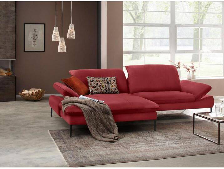 Ecksofa W.SCHILLIG enjoy&MORE, Designsofa, elegant und bequem, L-Form , rot (ruby rot z59), B:294cm H:87cm T:185cm, Chenille-Flachgewebe R66 (85% Polyester, 15% Nylon), Longlife Xtra-Leder Z59: Glattleder mit modischer Prägung. Hautstärke 0, 9 - 1, 1 mm, Stoff S37 (100% Polyester), Sofas, Sitztiefenverstellung, Füße schwarz pulverbeschichtet, Breite 294 cm von Willi-Schillig