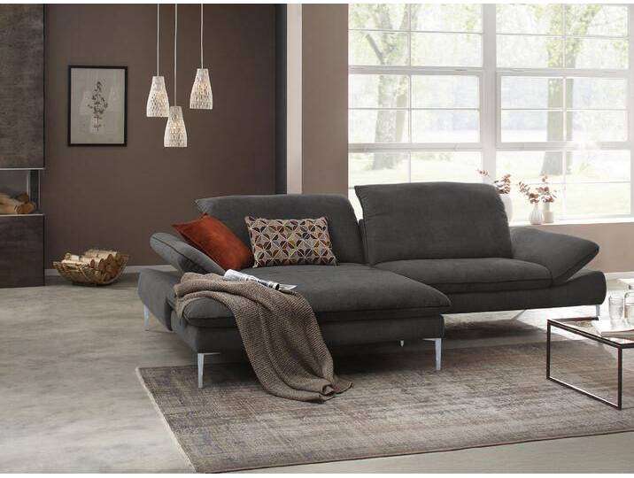 Ecksofa W.SCHILLIG enjoy&MORE, mit tollem Sitzkomfort, elegant und bequem, L-Form , grau (anthrazit r66), B:294cm H:87cm T:185cm, Chenille-Flachgewebe R66 (85% Polyester, 15% Nylon), Longlife Xtra-Leder Z59: Glattleder mit modischer Prägung. Hautstärke 0, 9 - 1, 1 mm, Stoff S37 (100% Polyester), Sofas, mit Sitztiefenverstellung, Füße silber matt, Breite 294 cm von Willi-Schillig