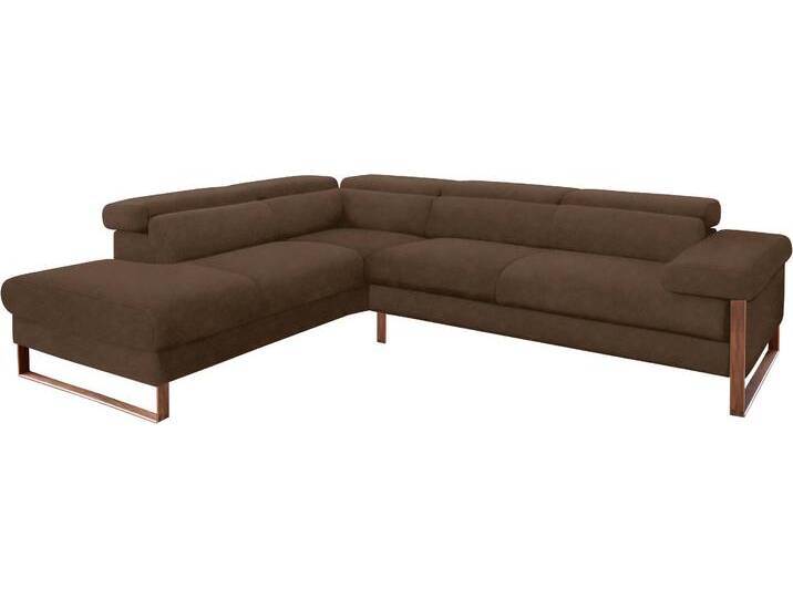 Ecksofa W.SCHILLIG finn, Designsofa mit tollem Sitzkomfort, bequem, L-Form , braun (mocca s37), B:281cm H:71cm T:230cm, Flachgewebe S22 (100% Polyester);Stoff S37 (100% Polyester);Longlife Xtra-Leder Z59: Glattleder mit modischer Prägung. Hautstärke 0, 9 - 1, 1 mm, Sofas, German Design Award 2016, Fußgestell Nussbaum natur, Breite 281 cm von Willi-Schillig