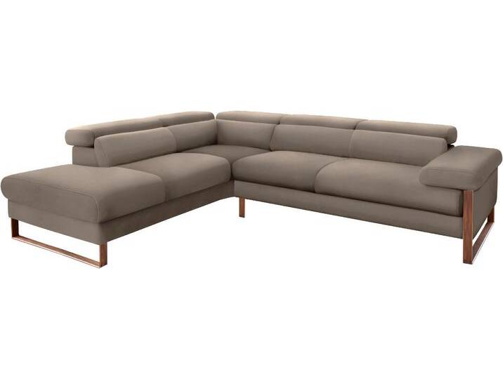 Ecksofa W.SCHILLIG finn, Designsofa mit tollem Sitzkomfort, bequem, L-Form , braun (stone z59), B:281cm H:71cm T:230cm, Flachgewebe S22 (100% Polyester), Stoff S37 (100% Polyester), Longlife Xtra-Leder Z59: Glattleder mit modischer Prägung. Hautstärke 0, 9 - 1, 1 mm, Sofas, German Design Award 2016, Fußgestell Nussbaum natur, Breite 281 cm von Willi-Schillig