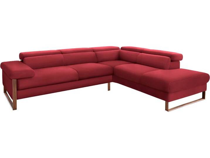 Ecksofa W.SCHILLIG finn, Designsofa mit tollem Sitzkomfort, bequem, L-Form , rot (ruby rot z59), B:281cm H:71cm T:230cm, Flachgewebe S22 (100% Polyester), Stoff S37 (100% Polyester), Longlife Xtra-Leder Z59: Glattleder mit modischer Prägung. Hautstärke 0, 9 - 1, 1 mm, Sofas, German Design Award 2016, Fußgestell Nussbaum natur, Breite 281 cm von Willi-Schillig