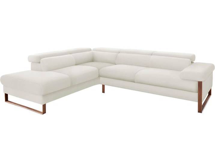 Ecksofa W.SCHILLIG finn, Designsofa mit tollem Sitzkomfort, bequem, L-Form , weiß (weiß z59), B:281cm H:71cm T:230cm, Flachgewebe S22 (100% Polyester);Stoff S37 (100% Polyester);Longlife Xtra-Leder Z59: Glattleder mit modischer Prägung. Hautstärke 0, 9 - 1, 1 mm, Sofas, German Design Award 2016, Fußgestell Nussbaum natur, Breite 281 cm von Willi-Schillig