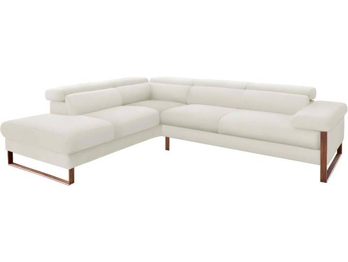 Ecksofa W.SCHILLIG finn, Designsofa mit tollem Sitzkomfort, bequem, L-Form , weiß (weiß z59), B:281cm H:71cm T:230cm, Flachgewebe S22 (100% Polyester);Stoff S37 (100% Polyester);Longlife Xtra-Leder Z59: Glattleder mit modischer Prägung. Hautstärke 0, 9 - 1, 1 mm, Sofas, German Design Award 2016, Fußgestell Nussbaum natur, Breite 281 cm von Willi-Schillig