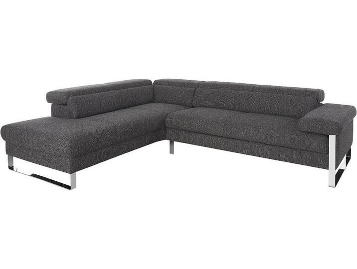 Ecksofa W.SCHILLIG finn, toller Sitzkomfort, L-Form, hochwertige Verarbeitungsdetails , grau (anthrazit s22), B:281cm H:71cm T:230cm, Flachgewebe S22 (100% Polyester);Stoff S37 (100% Polyester);Longlife Xtra-Leder Z59: Glattleder mit modischer Prägung. Hautstärke 0, 9 - 1, 1 mm, Sofas, German Design Award 2016, Fußgestell Chrom glänzend, Breite 281 cm von Willi-Schillig