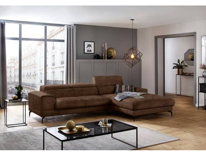Ecksofa W.SCHILLIG piedroo, Designsofa mit tollem Sitzkomfort, L-Form , braun (chocolate s37), B:303cm H:70cm T:193cm, Stoff S37 (100% Polyester): Luxus-Microfaser in Lederoptik, Sofas, Kopfteilverstellung, wahlweise mit Sitztiefenverstellung, Breite 303cm von Willi-Schillig