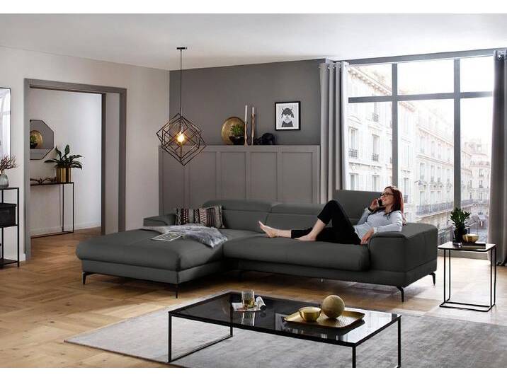 Ecksofa W.SCHILLIG piedroo, Designsofa mit tollem Sitzkomfort, L-Form , grau (anthrazit z69), B:303cm H:70cm T:193cm, Longlife Xtra-Leder Z69: Das feinnarbige, gedeckte Softleder Z69 besticht durch seine außergewöhnliche Weichheit im trendigen »Vintage-Look«, Hautstärke 0, 9 - 1, 1 mm, Sofas, Kopfteilverstellung, wahlweise mit Sitztiefenverstellung, Breite 303cm von Willi-Schillig
