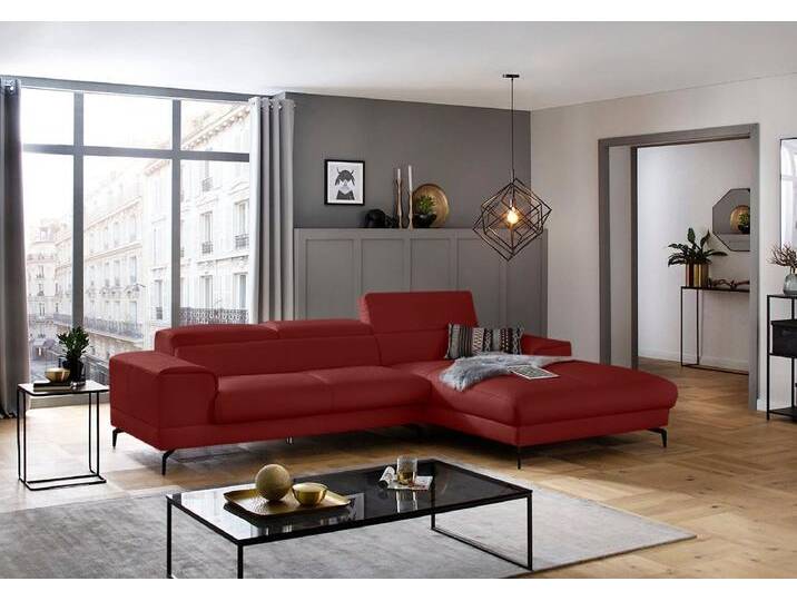 Ecksofa W.SCHILLIG piedroo, Designsofa mit tollem Sitzkomfort, L-Form , rot (ruby rot z59), B:303cm H:70cm T:193cm, Longlife Xtra-Leder Z59: Glattleder mit modischer Prägung. Hautstärke 0, 9 - 1, 1 mm, Sofas, Kopfteilverstellung, wahlweise mit Sitztiefenverstellung, Breite 303cm von Willi-Schillig