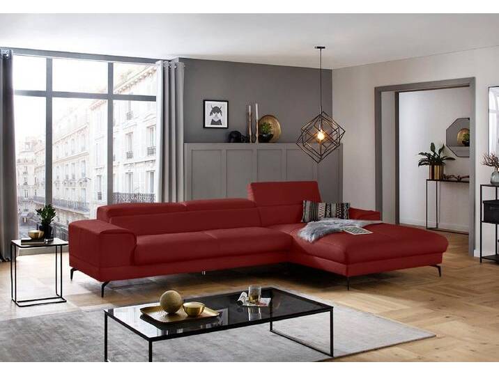 Ecksofa W.SCHILLIG piedroo, Designsofa mit tollem Sitzkomfort, bequem, L-Form , rot (ruby rot z59), B:343cm H:70cm T:193cm, Longlife Xtra-Leder Z59: Glattleder mit modischer Prägung. Hautstärke 0, 9 - 1, 1 mm, Sofas, Kopfteilverstellung, wahlweise mit Sitztiefenverstellung, Breite 343cm von Willi-Schillig
