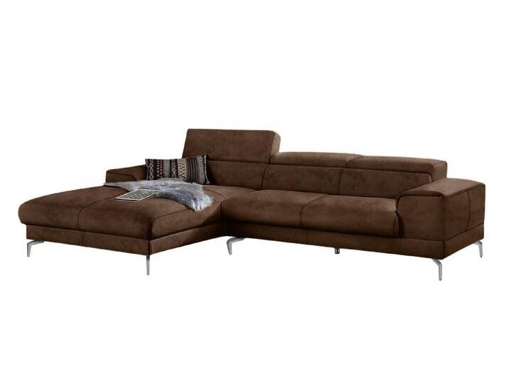 Ecksofa W.SCHILLIG piedroo, Designsofa mit tollem Sitzkomfort, bequem und elegant, L-Form , braun (chocolate s37), B:303cm H:70cm T:193cm, Stoff S37 (100% Polyester): Luxus-Microfaser in Lederoptik, Sofas, Kopfteilverstellung, wahlweise mit Sitztiefenverstellung, Breite 303cm von Willi-Schillig