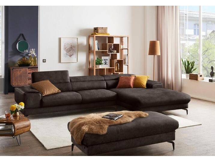 Ecksofa W.SCHILLIG piedroo, Designsofa mit tollem Sitzkomfort, bequem und elegant, L-Form , braun (mocca s37), B:343cm H:70cm T:193cm, Stoff S37 (100% Polyester): Luxus-Microfaser in Lederoptik, Sofas, Kopfteilverstellung, wahlweise mit Sitztiefenverstellung, Breite 343cm von Willi-Schillig