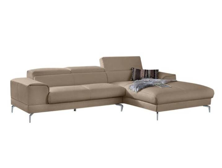 Ecksofa W.SCHILLIG piedroo, Designsofa mit tollem Sitzkomfort, bequem und elegant, L-Form , braun (stone z59), B:303cm H:70cm T:193cm, Longlife Xtra-Leder Z59: Glattleder mit modischer Prägung. Hautstärke 0, 9 - 1, 1 mm, Sofas, Kopfteilverstellung, wahlweise mit Sitztiefenverstellung, Breite 303cm von Willi-Schillig