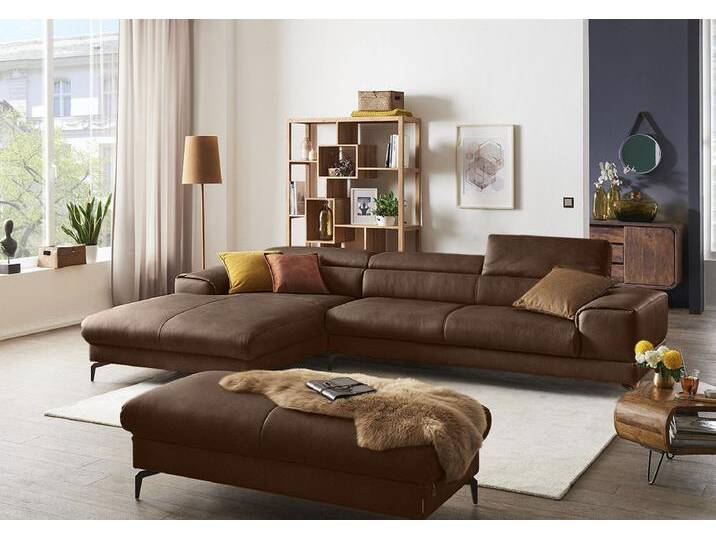 Ecksofa W.SCHILLIG piedroo, Designsofa mit tollem Sitzkomfort, bequem und elegant, L-Form , braun (tabacco z69), B:343cm H:70cm T:193cm, Longlife Xtra-Leder Z69: Das feinnarbige, gedeckte Softleder Z69 besticht durch seine außergewöhnliche Weichheit im trendigen u00bbVintage-Looku00ab, Hautstärke 0, 9 - 1, 1 mm, Sofas, Kopfteilverstellung, wahlweise mit Sitztiefenverstellung, Breite 343cm von Willi-Schillig