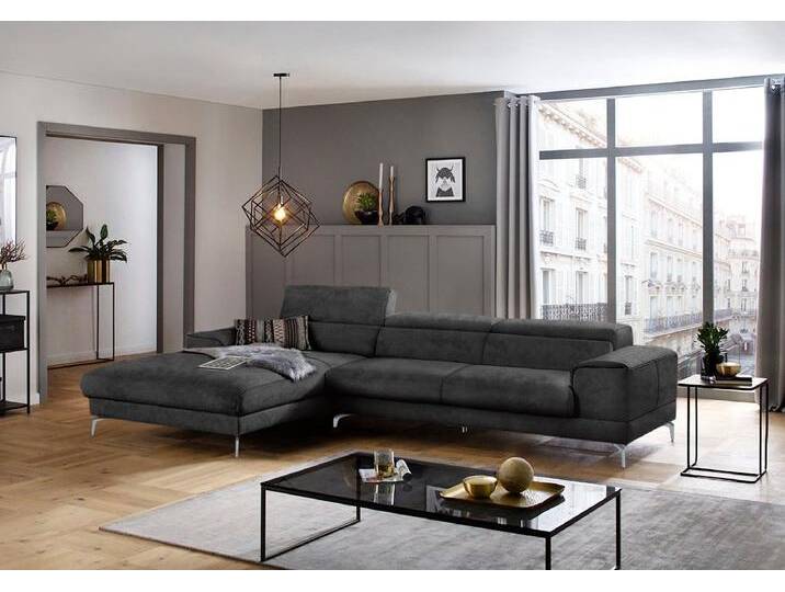 Ecksofa W.SCHILLIG piedroo, Designsofa mit tollem Sitzkomfort, bequem und elegant, L-Form , grau (anthrazit s37), B:343cm H:70cm T:193cm, Stoff S37 (100% Polyester): Luxus-Microfaser in Lederoptik, Sofas, Kopfteilverstellung, wahlweise mit Sitztiefenverstellung, Breite 343cm von Willi-Schillig