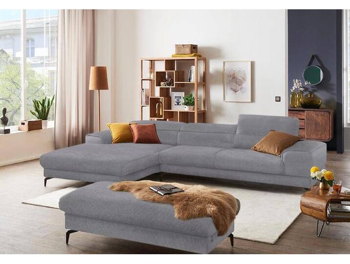 Ecksofa W.SCHILLIG piedroo, Designsofa mit tollem Sitzkomfort, bequem und elegant, L-Form , grau (dolphin r66), B:343cm H:70cm T:193cm, Chenille-Flachgewebe R66 (85% Polyester, 15% Nylon), Sofas, Kopfteilverstellung, wahlweise mit Sitztiefenverstellung, Breite 343cm, Topseller von Willi-Schillig