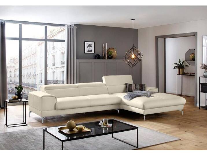 Ecksofa W.SCHILLIG piedroo, Designsofa mit tollem Sitzkomfort, bequem und elegant, L-Form , grau (eisgrau z59), B:343cm H:70cm T:193cm, Longlife Xtra-Leder Z59: Glattleder mit modischer Prägung. Hautstärke 0, 9 - 1, 1 mm, Sofas, Kopfteilverstellung, wahlweise mit Sitztiefenverstellung, Breite 343cm von Willi-Schillig