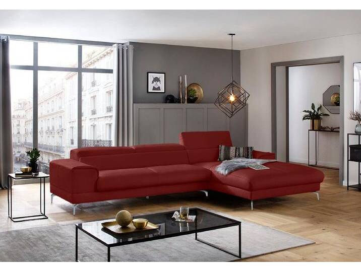 Ecksofa W.SCHILLIG piedroo, Designsofa mit tollem Sitzkomfort, bequem und elegant, L-Form , rot (ruby rot z59), B:343cm H:70cm T:193cm, Longlife Xtra-Leder Z59: Glattleder mit modischer Prägung. Hautstärke 0, 9 - 1, 1 mm, Sofas, Kopfteilverstellung, wahlweise mit Sitztiefenverstellung, Breite 343cm von Willi-Schillig