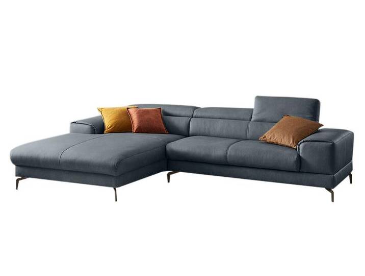 Ecksofa W.SCHILLIG piedroo, Designsofa mit tollem Sitzkomfort, elegant und bequem, L-Form , blau (blau z69), B:303cm H:70cm T:193cm, Longlife Xtra-Leder Z69: Das feinnarbige, gedeckte Softleder Z69 besticht durch seine außergewöhnliche Weichheit im trendigen u00bbVintage-Looku00ab, Hautstärke 0, 9 - 1, 1 mm, Sofas, Ecksofa, Kopfteilverstellung, wahlweise mit Sitztiefenverstellung, Breite 303cm von Willi-Schillig