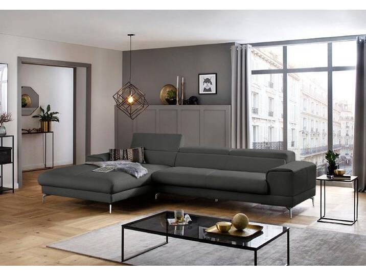 Ecksofa W.SCHILLIG piedroo, Designsofa mit tollem Sitzkomfort, elegant und bequem, L-Form , grau (anthrazit z69), B:343cm H:70cm T:193cm, Longlife Xtra-Leder Z69: Das feinnarbige, gedeckte Softleder Z69 besticht durch seine außergewöhnliche Weichheit im trendigen u00bbVintage-Looku00ab, Hautstärke 0, 9 - 1, 1 mm, Sofas, Kopfteilverstellung, wahlweise mit Sitztiefenverstellung, Breite 343cm von Willi-Schillig