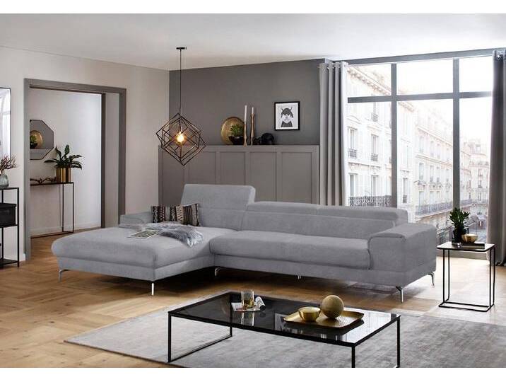 Ecksofa W.SCHILLIG piedroo, Designsofa mit tollem Sitzkomfort, elegant und bequem, L-Form , grau (dolphin r66), B:343cm H:70cm T:193cm, Chenille-Flachgewebe R66 (85% Polyester, 15% Nylon), Sofas, Kopfteilverstellung, wahlweise mit Sitztiefenverstellung, Breite 343cm von Willi-Schillig