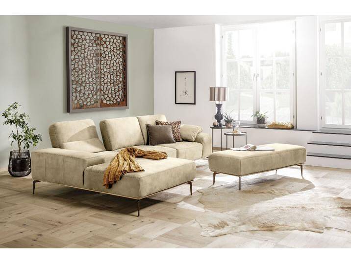 Ecksofa W.SCHILLIG run, Designsofa mit tollem Sitzkomfort, L-Form , beige (sahara s37), B:299cm H:88cm T:178cm, Longlife Xtra-Leder Z73: Naturwalkleder der Luxusklasse aus den erlesensten Rohhäuten. Hautstärke 1, 1 u2013 1, 3 mm, ROHLEDER Jacquard-Flachgewebe Q2 W60 (63% Polyester, 37% Polyacryl), ROHLEDER Chenille-Flachgewebe Q2 W77 (68% Polyacryl, 32% Polyester), Stoff S37 (100% Polyester), Sofas, mit Holzsockel, Füße in Bronze pulverbeschichtet, Breite 299 cm von Willi-Schillig
