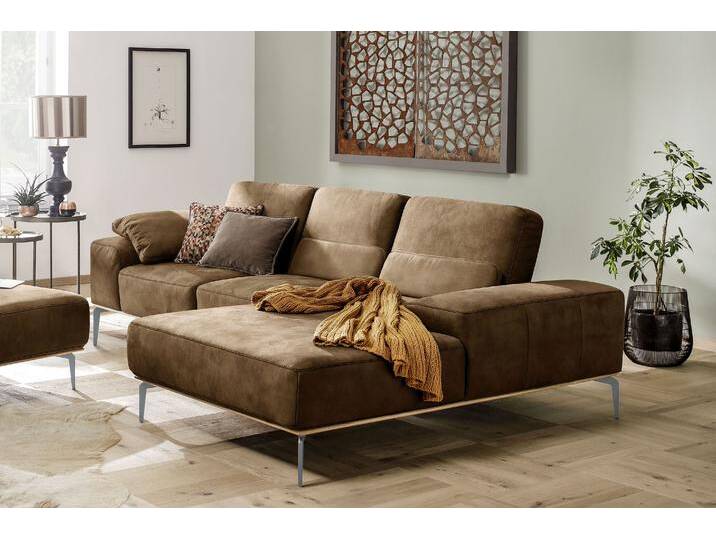Ecksofa W.SCHILLIG run, Designsofa mit tollem Sitzkomfort, bequem, L-Form , braun (chocolate s37), B:279cm H:88cm T:178cm, Longlife Xtra-Leder Z73: Naturwalkleder der Luxusklasse aus den erlesensten Rohhäuten. Hautstärke 1, 1 u2013 1, 3 mm, ROHLEDER Jacquard-Flachgewebe Q2 W60 (63% Polyester, 37% Polyacryl), ROHLEDER Chenille-Flachgewebe Q2 W77 (68% Polyacryl, 32% Polyester), Stoff S37 (100% Polyester), Sofas, mit elegantem Holzsockel, Füße in Silber matt, Breite 279 cm von Willi-Schillig