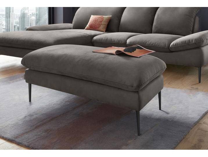 Hocker W.SCHILLIG enjoy&MORE , grau (antracite s37), B:106cm H:45cm T:71cm, Chenille-Flachgewebe R66 (85% Polyester, 15% Nylon), Longlife Xtra-Leder Z59: Glattleder mit modischer Prägung. Hautstärke 0, 9 - 1, 1 mm, Stoff S37 (100% Polyester), Hocker, Füße schwarz pulverbeschichtet, Breite 106 cm von Willi-Schillig