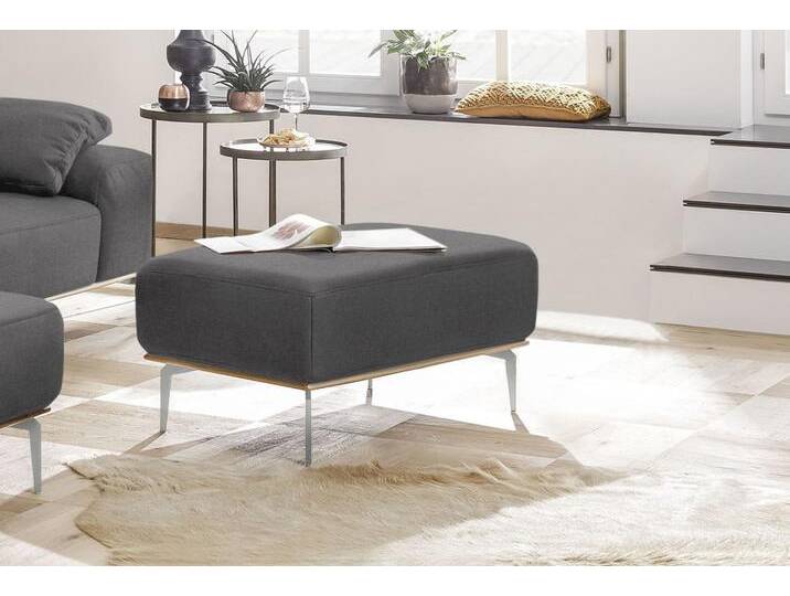 Polsterhocker W.SCHILLIG run , grau (grau w82), B:75cm H:46cm T:60cm, Flachgewebe W82 Q2 (74% Polyacryl, 26% Polyester), Hocker, mit elegantem Holzsockel, Füße in Chrom glänzend, Breite 75 cm von Willi-Schillig