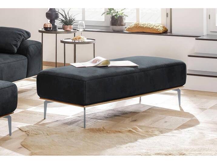 Polsterhocker W.SCHILLIG run , schwarz (nachtschwarz z73), B:150cm H:46cm T:60cm, Longlife Xtra-Leder Z73: Naturwalkleder der Luxusklasse aus den erlesensten Rohhäuten. Hautstärke 1, 1 u2013 1, 3 mm, ROHLEDER Chenille-Flachgewebe Q2 W77 (68% Polyacryl, 32% Polyester), Stoff S37 (100% Polyester), Hocker, mit elegantem Holzsockel, Füße in Silber matt, Breite 150 cm von Willi-Schillig