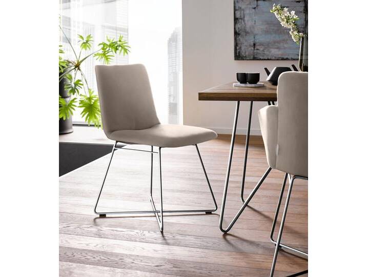 Polsterstuhl W.SCHILLIG jakob , braun (stone z59, anthrazit pulverbeschichtet), B:49cm H:86cm T:62cm, Chenillegewebe V34 (52% Polyester, 38% Baumwolle, 10% Polyacryl);Longlife Xtra-Leder Z59: Glattleder mit modischer Prägung. Hautstärke 0, 9 - 1, 1 mm;ROHLEDER Chenille-Flachgewebe Q2 W77 (68% Polyacryl, 32% Polyester);ROHLEDER Jacquard-Flachgewebe Q2 W60 (63% Polyester, 37% Polyacryl);Velourgewebe V41 (100% Polyester), Stühle, mit Drahtrohrgestell in Chrom glänzend von Willi-Schillig