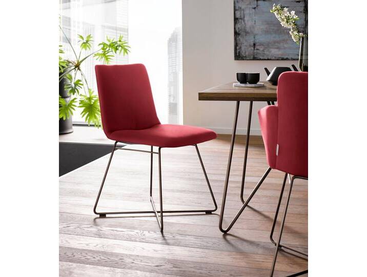 Polsterstuhl W.SCHILLIG jakob , rot (ruby rot z59, anthrazit pulverbeschichtet), B:49cm H:86cm T:62cm, Chenillegewebe V34 (52% Polyester, 38% Baumwolle, 10% Polyacryl);Longlife Xtra-Leder Z59: Glattleder mit modischer Prägung. Hautstärke 0, 9 - 1, 1 mm;ROHLEDER Chenille-Flachgewebe Q2 W77 (68% Polyacryl, 32% Polyester);ROHLEDER Jacquard-Flachgewebe Q2 W60 (63% Polyester, 37% Polyacryl);Velourgewebe V41 (100% Polyester), Stühle, mit Drahtrohrgestell in Bronze pulverbeschichtet von Willi-Schillig