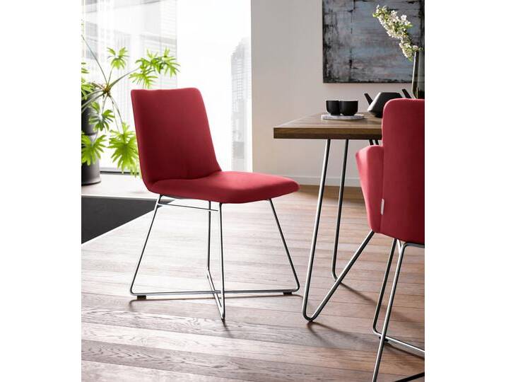 Polsterstuhl W.SCHILLIG jakob , rot (ruby rot z59, anthrazit pulverbeschichtet), B:49cm H:86cm T:62cm, Chenillegewebe V34 (52% Polyester, 38% Baumwolle, 10% Polyacryl);Longlife Xtra-Leder Z59: Glattleder mit modischer Prägung. Hautstärke 0, 9 - 1, 1 mm;ROHLEDER Chenille-Flachgewebe Q2 W77 (68% Polyacryl, 32% Polyester);ROHLEDER Jacquard-Flachgewebe Q2 W60 (63% Polyester, 37% Polyacryl);Velourgewebe V41 (100% Polyester), Stühle, mit Drahtrohrgestell in Chrom glänzend von Willi-Schillig