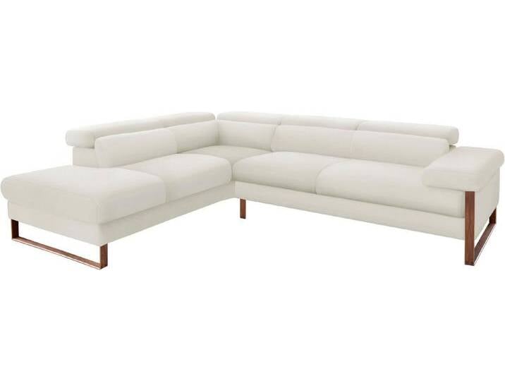 W.SCHILLIG Ecksofa finn, Designsofa mit tollem Sitzkomfort, bequem, L-Form, German Design Award 2016, Fußgestell Nussbaum natur, Breite 281 cm, weiß von Willi-Schillig