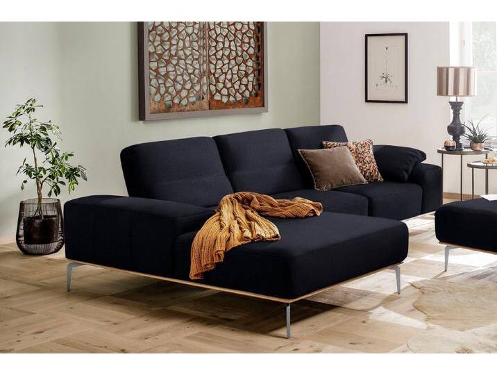 W.SCHILLIG Ecksofa run, Designsofa, bequem, L-Form, mit elegantem Holzsockel, Füße in Chrom glänzend, Breite 299 cm, blau, dark blue W82 von Willi-Schillig