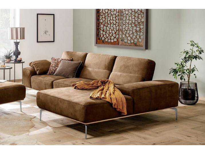 W.SCHILLIG Ecksofa run, Designsofa, bequem, L-Form, mit elegantem Holzsockel, Füße in Chrom glänzend, Breite 299 cm, braun, chocolate S37 von Willi-Schillig