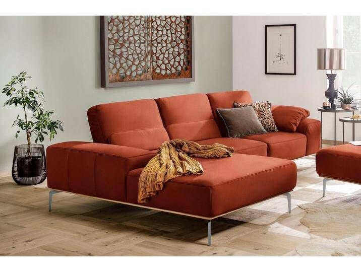 W.SCHILLIG Ecksofa run, Designsofa, bequem, L-Form, mit elegantem Holzsockel, Füße in Chrom glänzend, Breite 299 cm, braun, copper Z73 von Willi-Schillig