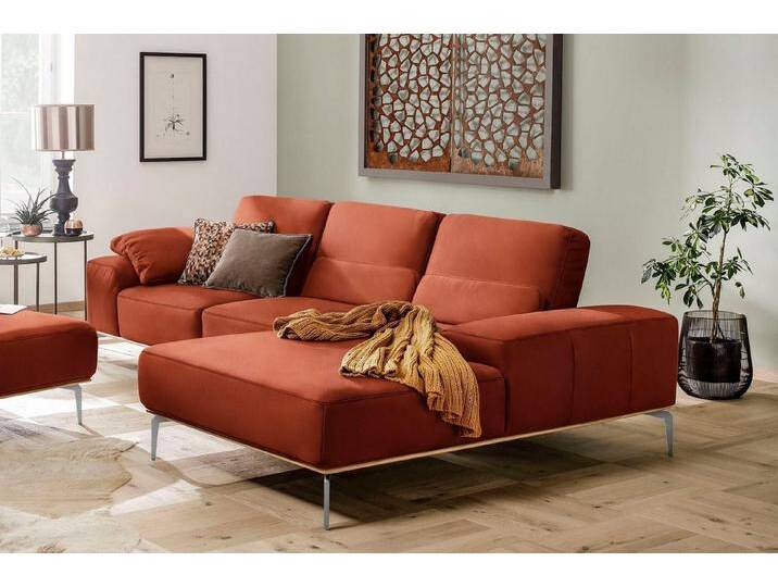 W.SCHILLIG Ecksofa run, Designsofa, bequem, L-Form, mit elegantem Holzsockel, Füße in Chrom glänzend, Breite 299 cm, braun, copper Z73 von Willi-Schillig
